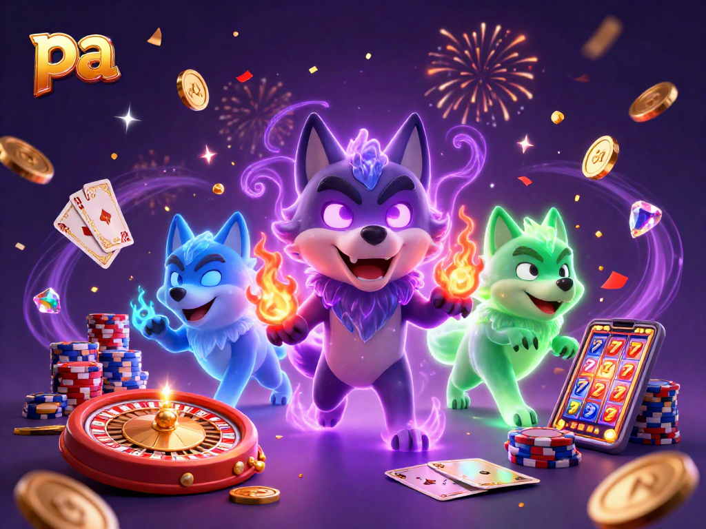 Experience the thrill of gambling with the glowing pack leader wolf at pa casino, amidst dazzling casino elements.