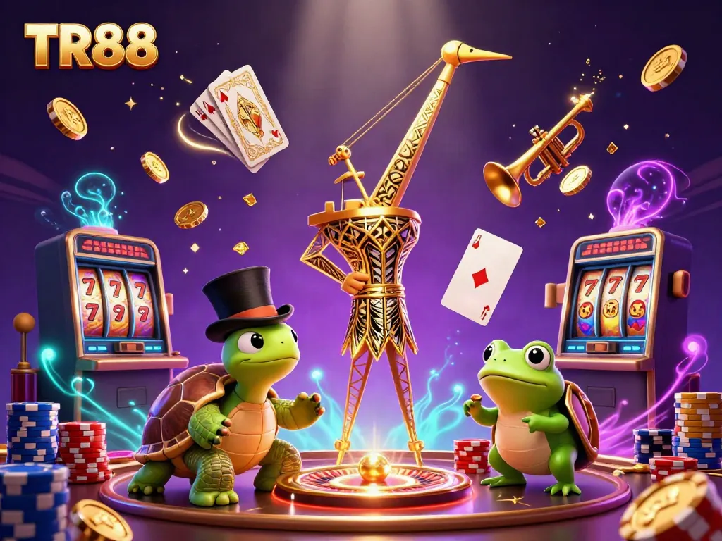 Experience thrilling casino entertainment with TR88's dynamic characters and game elements in a vibrant scene.
