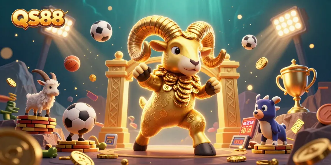 Experience thrilling bets at QS88 with a dynamic golden ram smashing through game elements.