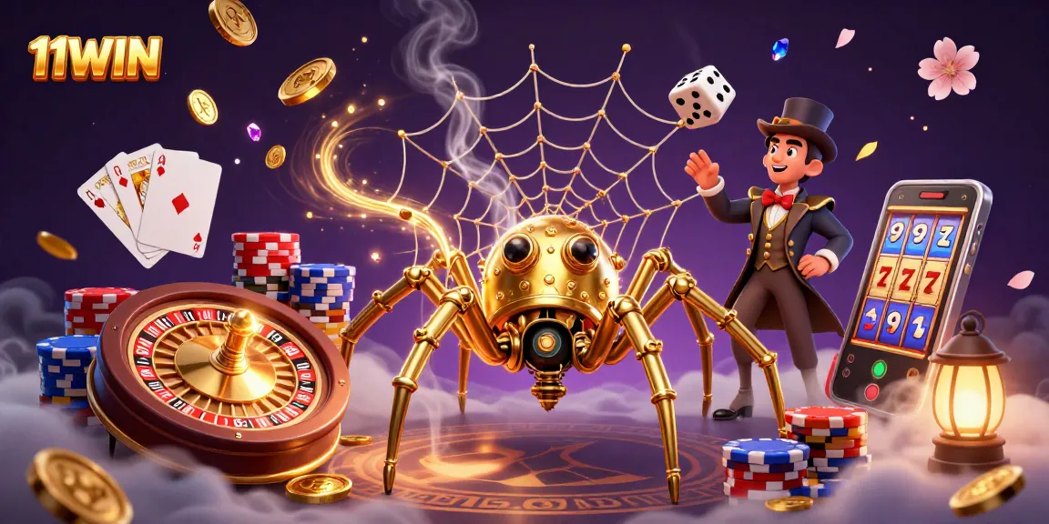 Experience the excitement of 11WIN through a vibrant 3D steampunk casino scene with immersive elements.