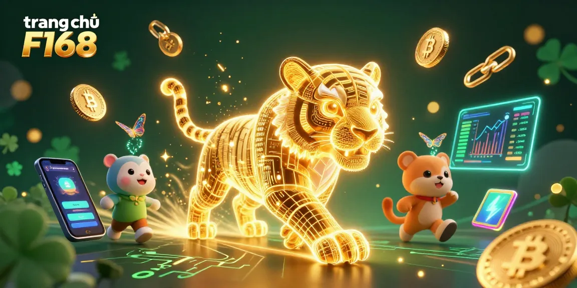 Experience the dynamic digital landscape of trang chủ F168 with neon characters and crypto elements.
