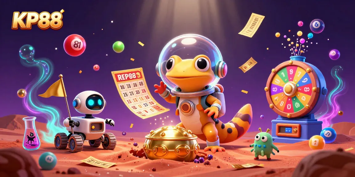 Join KP88's thrilling Martian casino adventure with vibrant gambling elements in a dynamic scene.