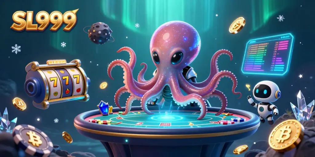 Engage with SL999's thrilling games at a vibrant alien casino featuring unique characters and energetic gameplay.