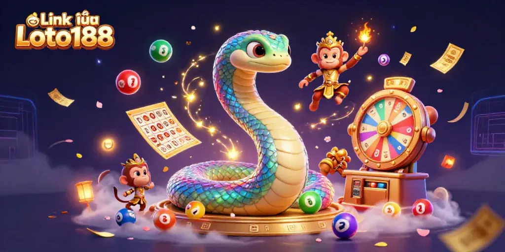Experience the vibrant magic of Link vào Loto188 with lottery excitement and colorful dynamic elements in this 3D illustration.