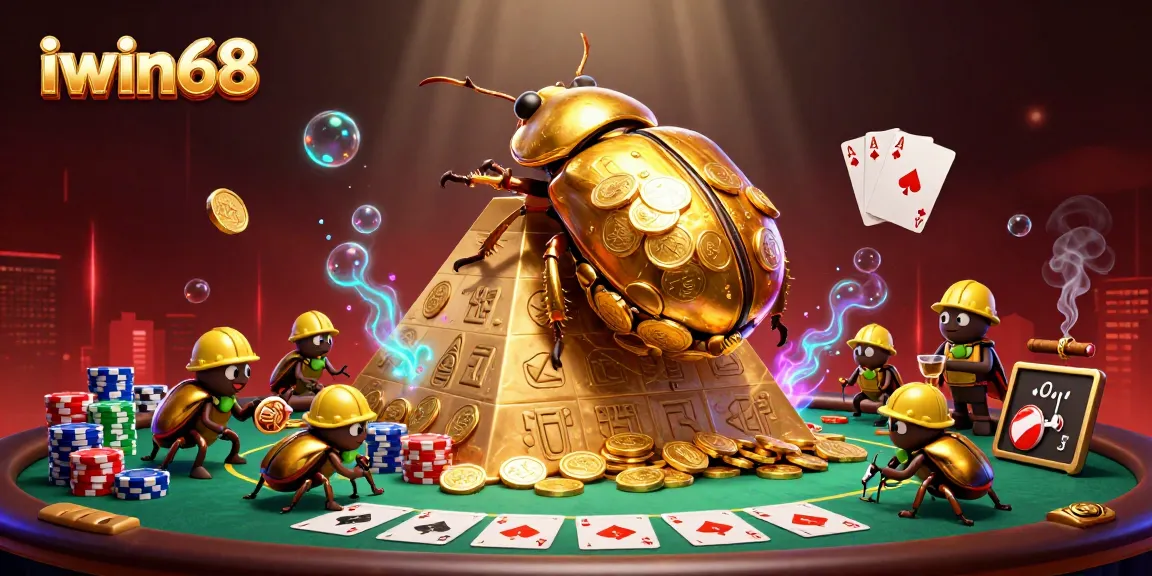 Join iwin68's exciting gaming adventure with vibrant golden beetles and casino riches.