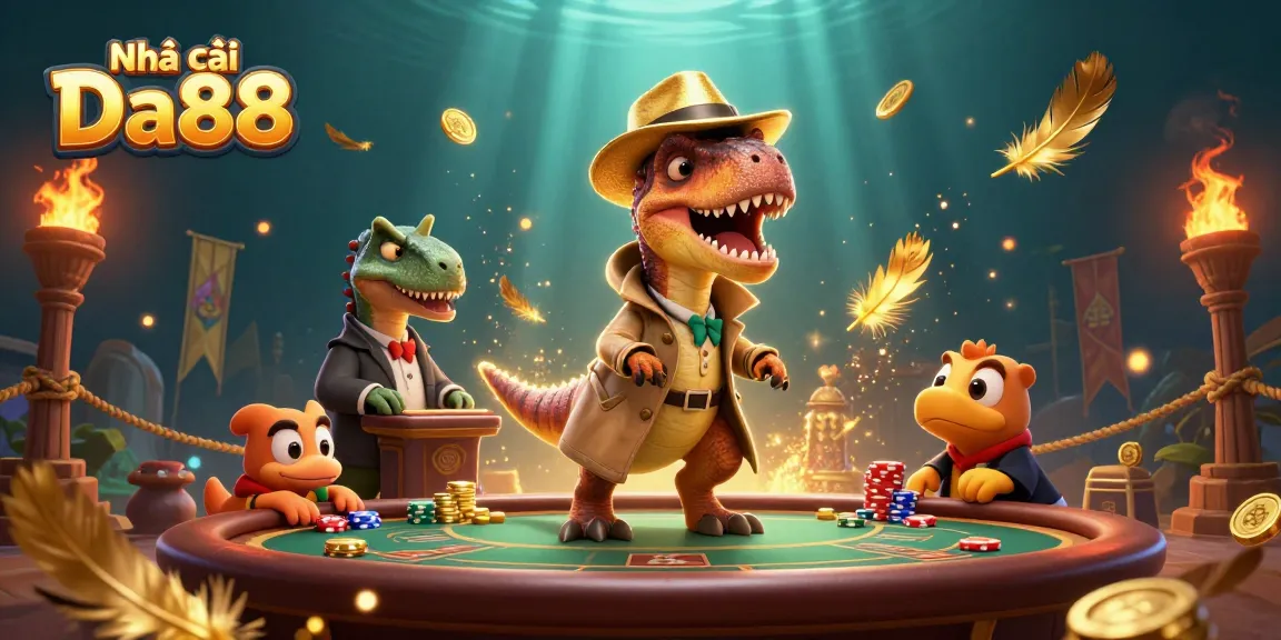 Engage with Nhà cái Da88 and experience thrilling blackjack with cartoon dinosaurs in action.
