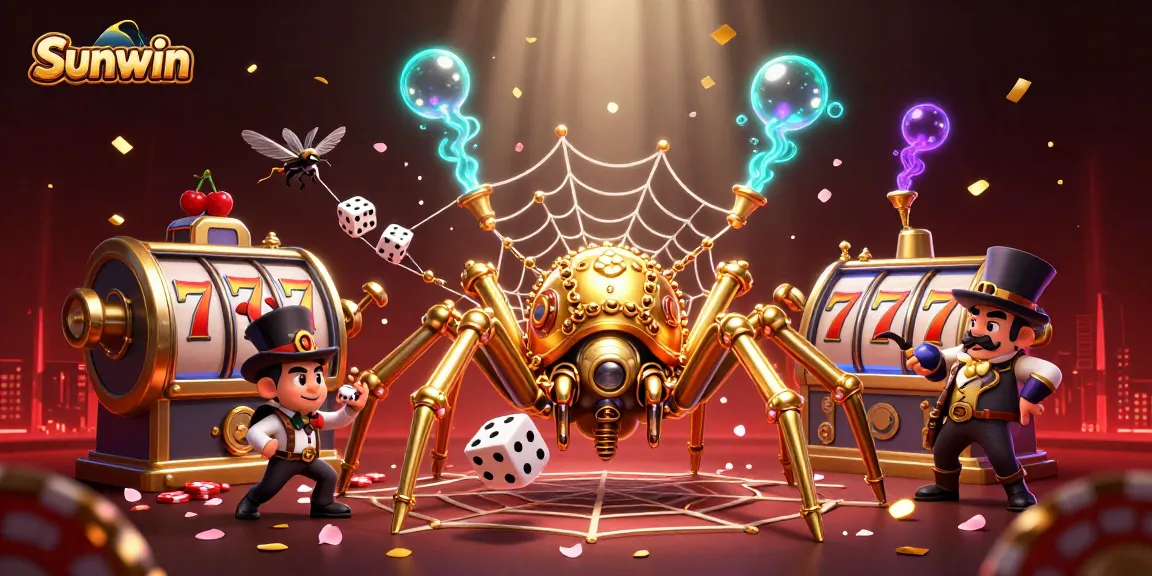 Experience winning thrills at Sunwin with a vibrant steampunk scene featuring golden spider and dynamic gaming elements.