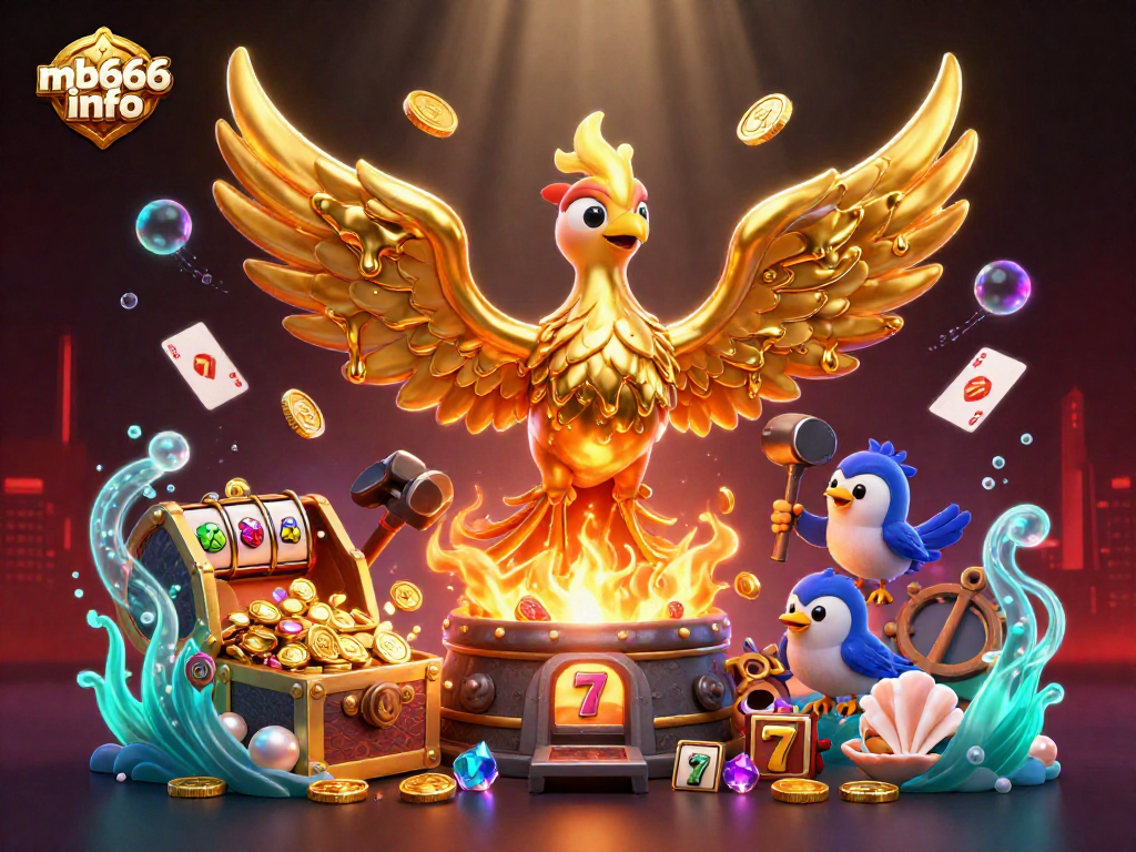 Engage in thrilling slots at mb666 info with a dynamic golden phoenix and bright casino elements.