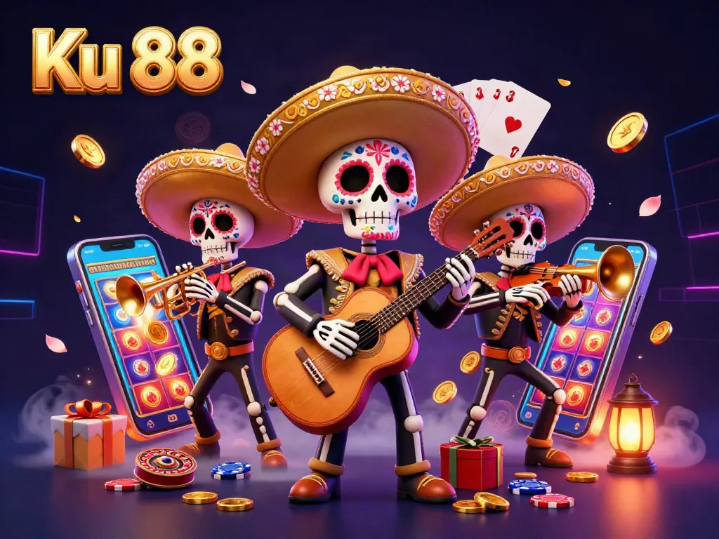 Engage with Ku 88 by experiencing vibrant casino action amidst a 3D mariachi band.