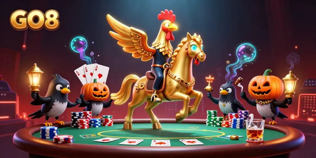 GO8's golden rooster character raises stakes around a vibrant poker scene.