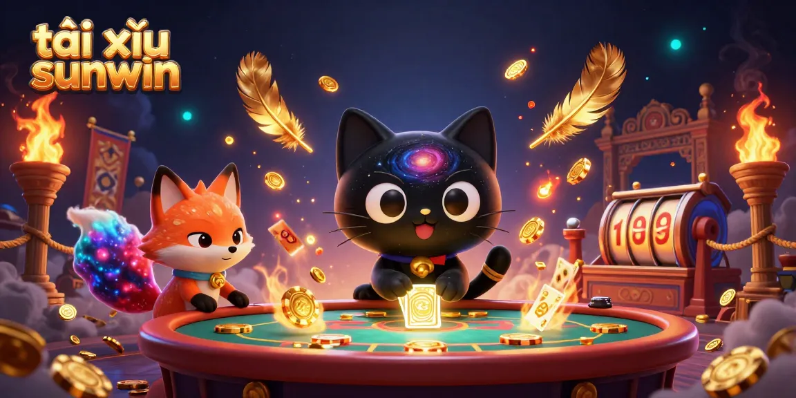 Engage in tài xỉu sunwin as the black hole cat pulls in chips amidst a vibrant casino scene.