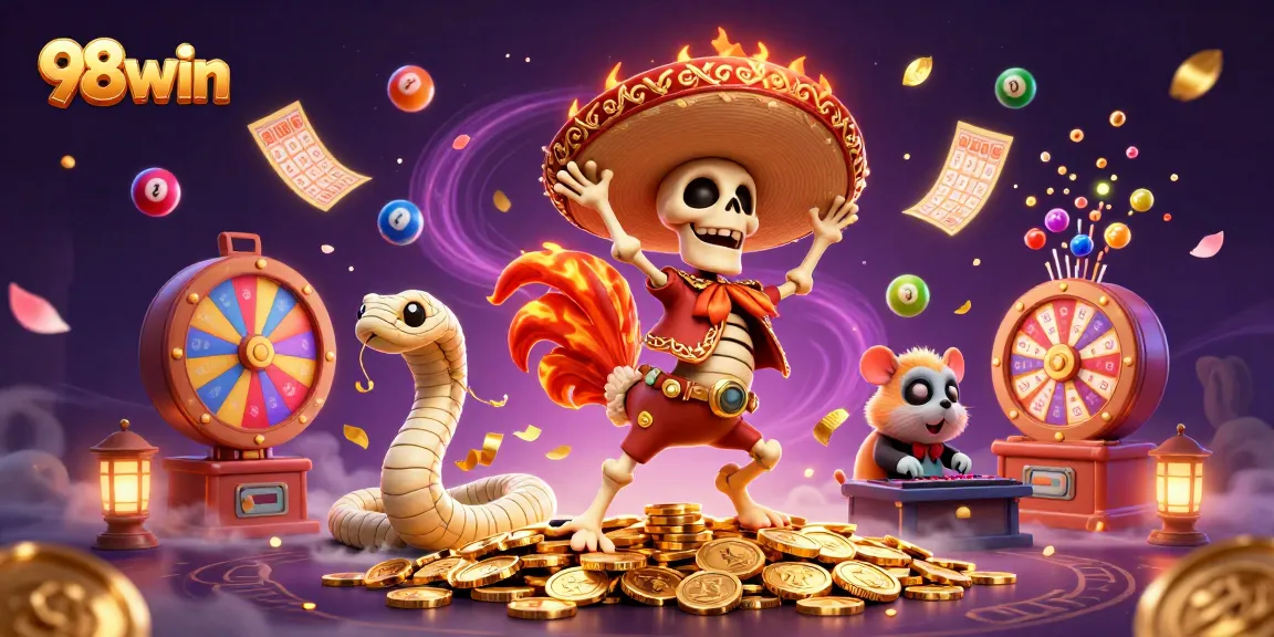 98win showcases a vibrant 3D casino scene with dynamic characters and lively gaming elements.