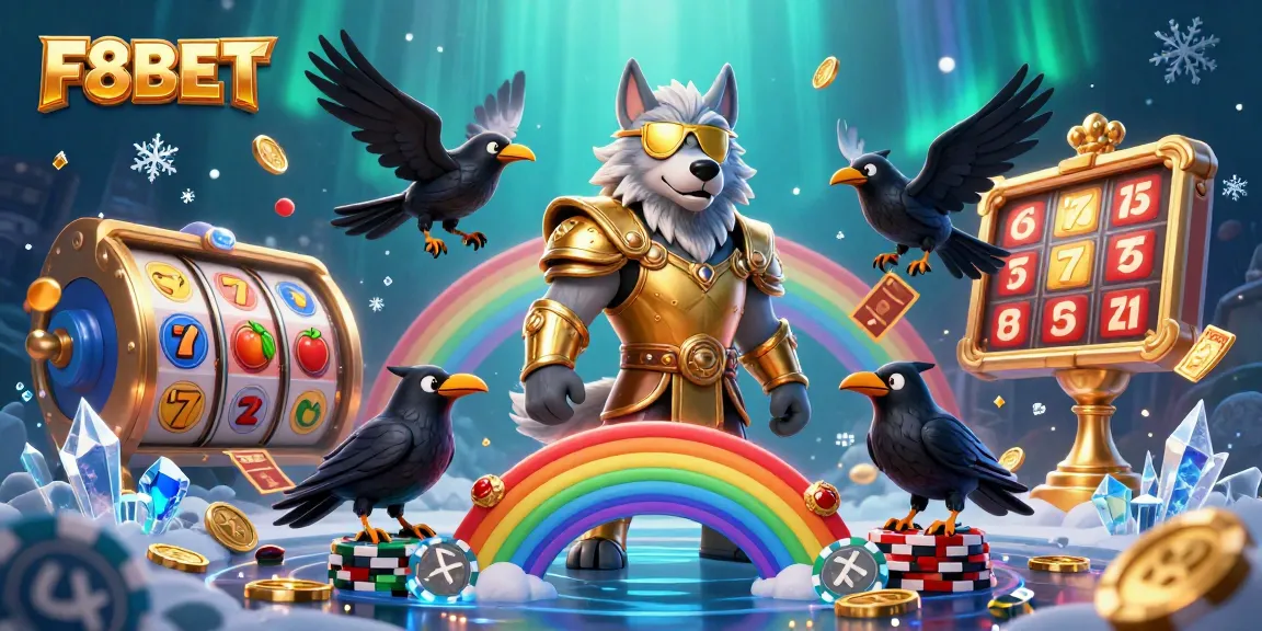 Experience F8BET's vibrant casino action with a 3D Norse-themed illustration featuring Odin and dynamic gaming elements.