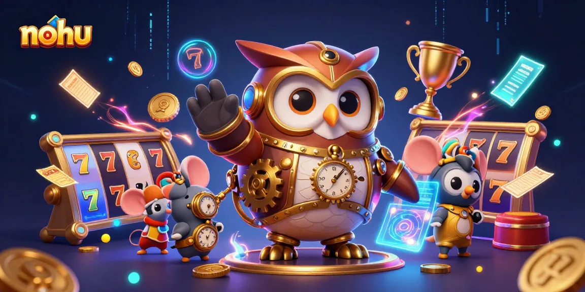 Experience thrilling gameplay with nohu, featuring a steampunk owl in a vibrant casino scene.