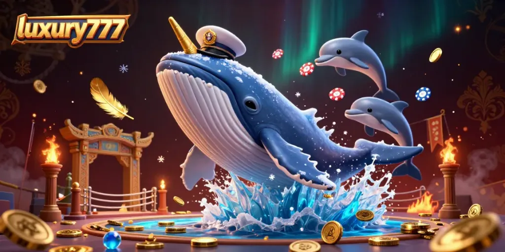 Experience excitement with luxury777 as a whimsical whale and friends navigate the casino world.