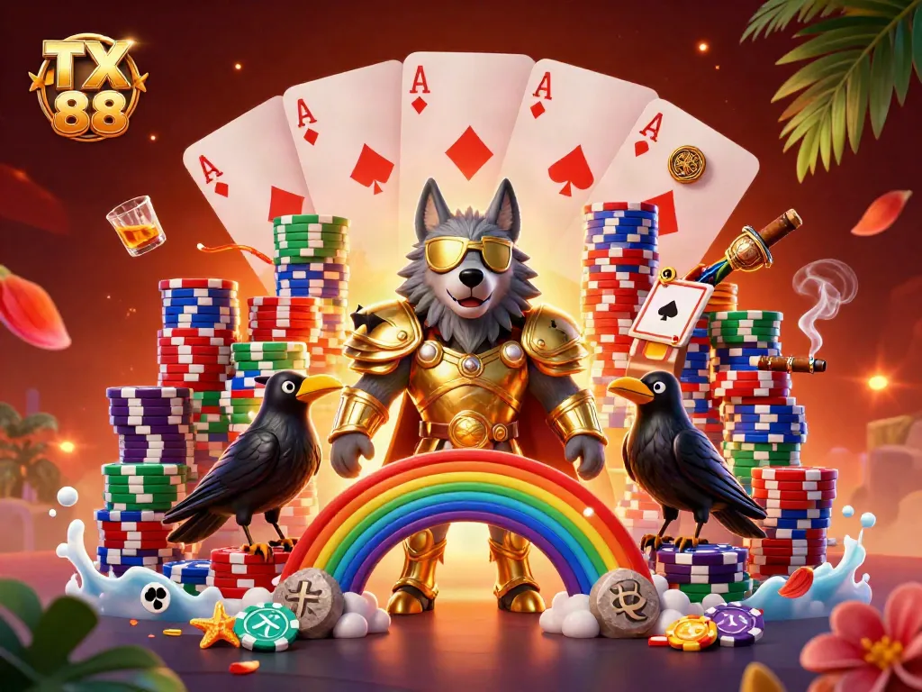 Experience the thrill of TX 88 with Odin and his ravens amid a vibrant casino world.