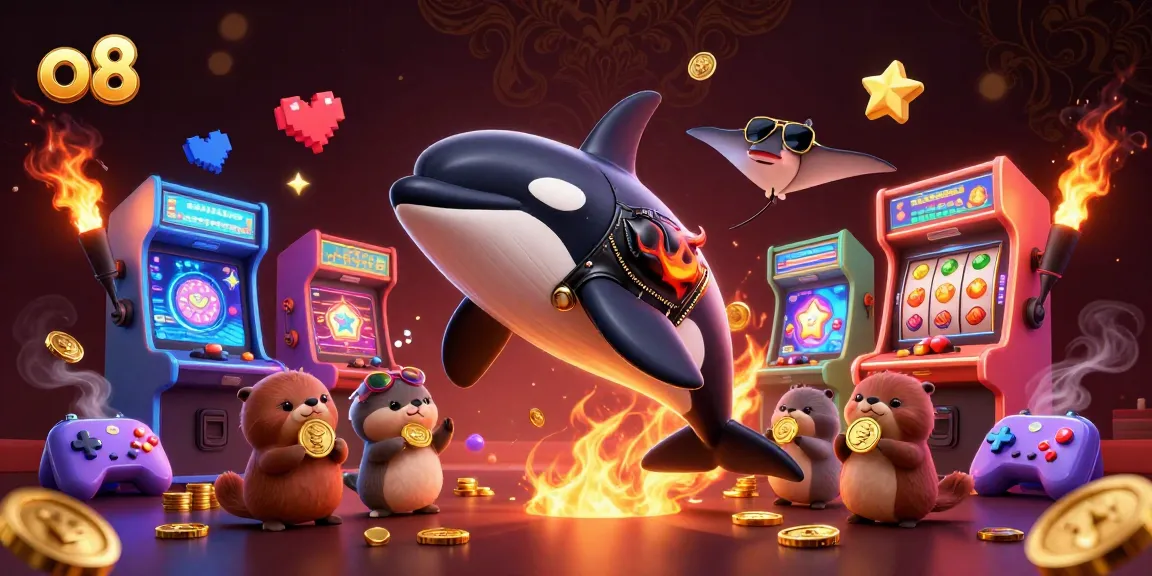 Engage in thrilling gameplay at O8 with a vibrant scene featuring a whale, stingray, and otters celebrating winnings.