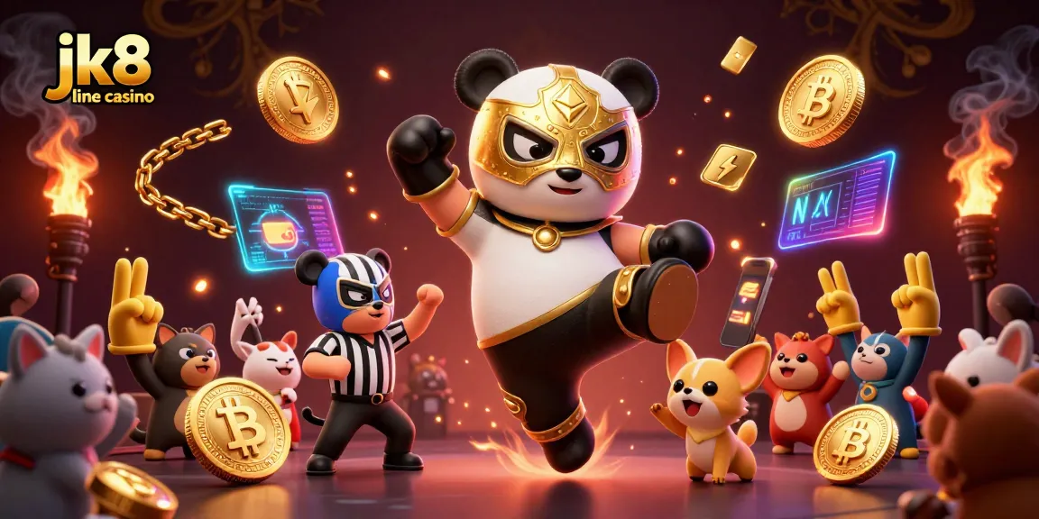 Engage with the thrill of jk8 online casino, featuring dynamic characters in a vibrant gaming scene.