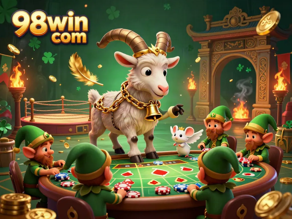 Join the excitement at 98win com with Krampus managing a playful casino scene filled with adventure.
