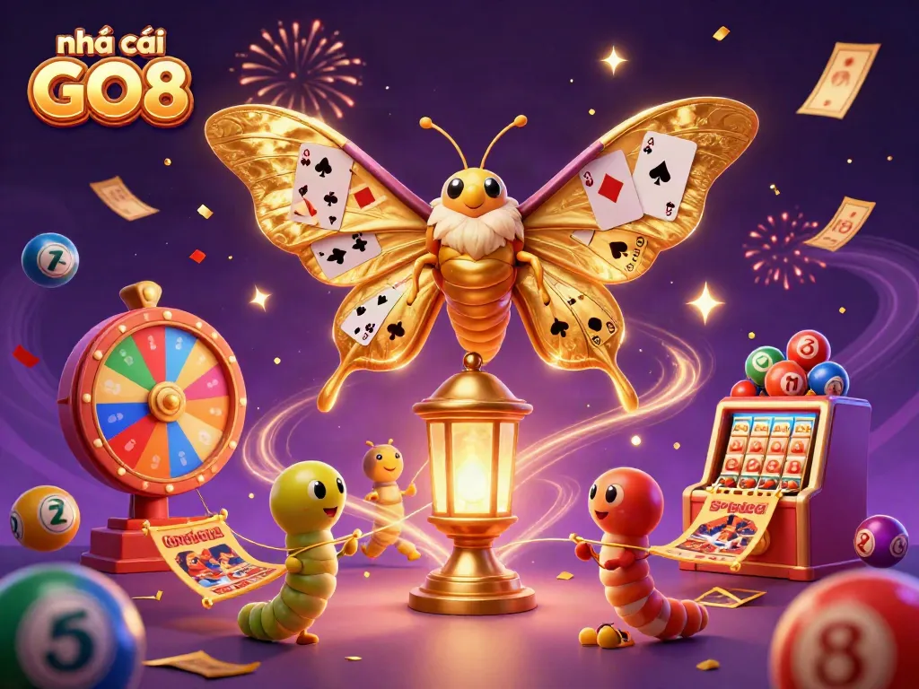 Engaging illustration with Nhà cái GO8 showcasing festive casino elements and golden motifs.