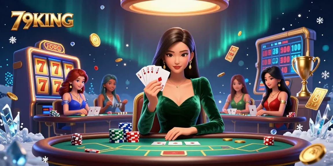 Win big at 79KING with a stunning poker scene featuring strategic players and vibrant casino elements.