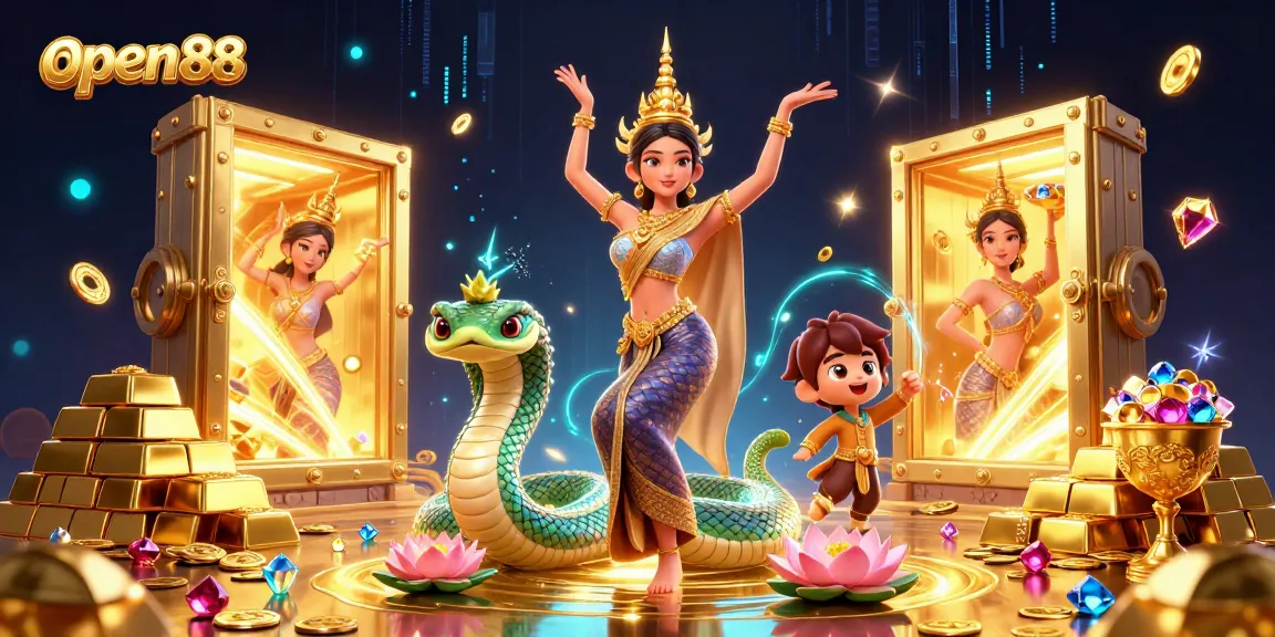 Experience thrilling gaming at open88 with a vibrant treasure-filled casino scene.