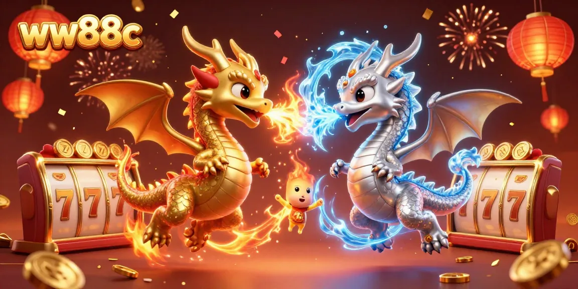 Engage in thrilling slots gameplay at ww88c with dynamic 3D dragons and vibrant casino elements.