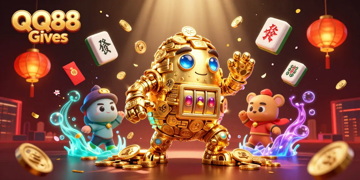 Engage in thrilling gameplay with QQ88 Gives, featuring a dynamic golden golem amidst a vibrant casino world.