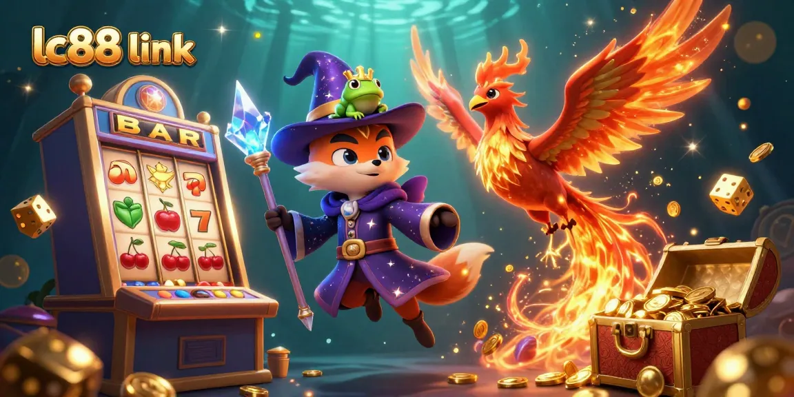 Win exciting jackpots with lc88 link in this vibrant casino adventure illustration featuring dynamic game elements.