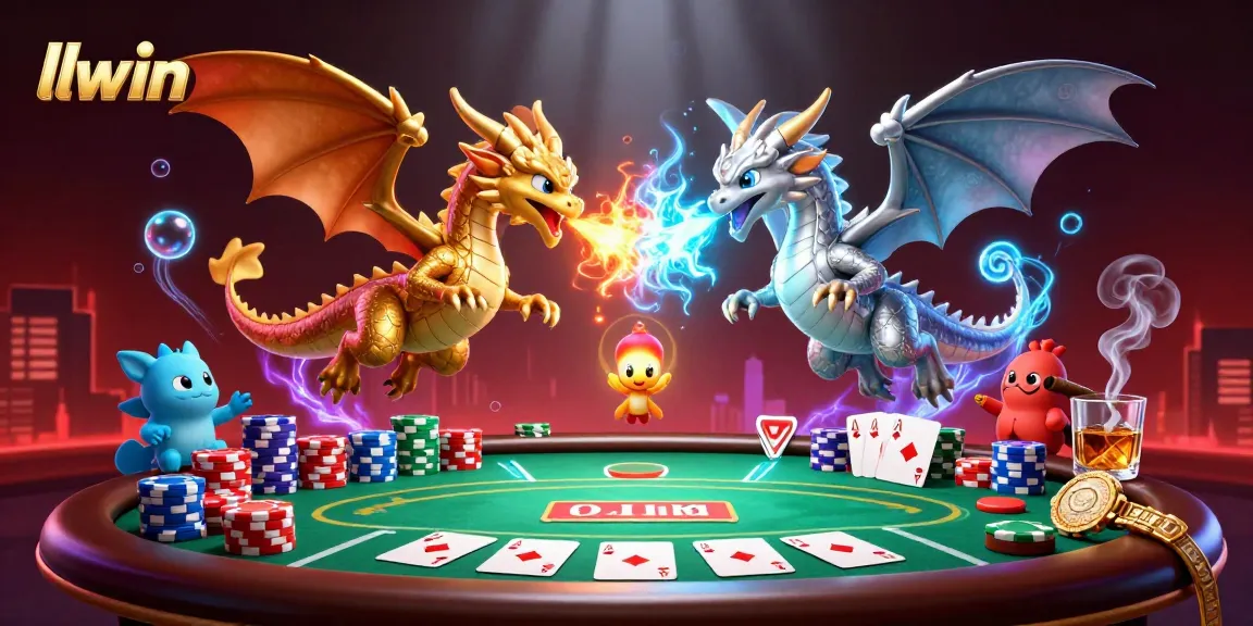 Engage with llwin's thrilling environment featuring dynamic cartoon dragons and poker elements.