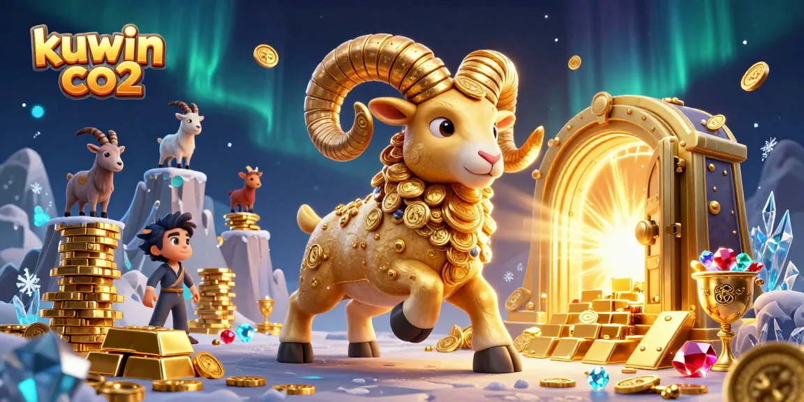 Experience the thrill of kuwin co2 with golden treasures and gaming excitement in a dynamic 3D illustration.