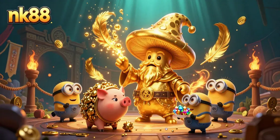 Bet big with nk88 as magical treasures unfold in an exciting casino scene filled with golden charms.