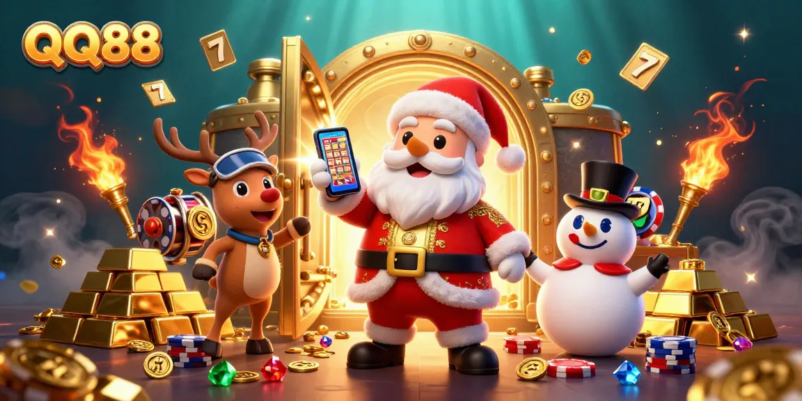 Engage with QQ88's exciting gaming experience showcasing animated characters and vibrant casino elements.