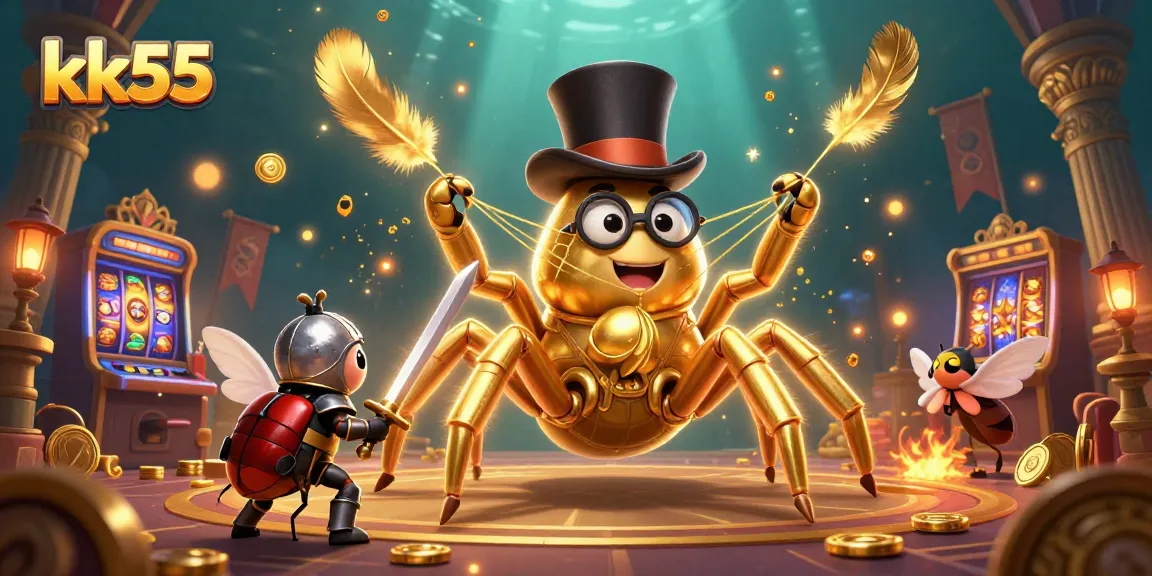 Experience thrilling jackpots with KK55, as a golden tarantula weaves casino excitement.