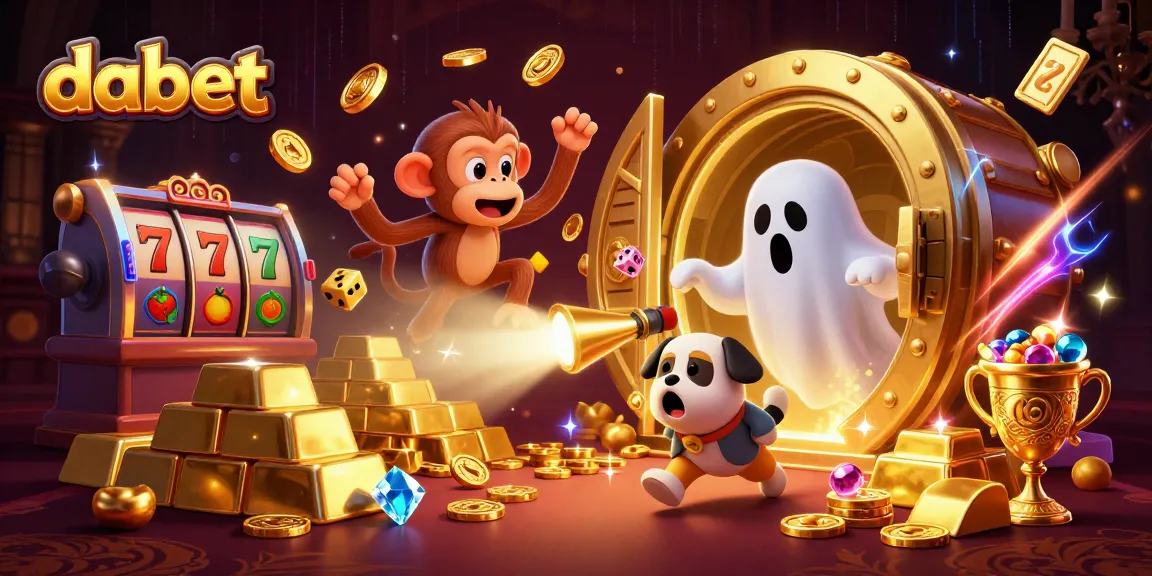 dabet energizes the haunted casino atmosphere with a juggler monkey and ghost-hunter puppy amidst treasures.