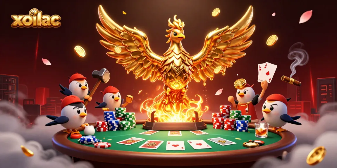 Xoilac offers thrilling casino experiences with a unique molten phoenix illustration and poker elements.