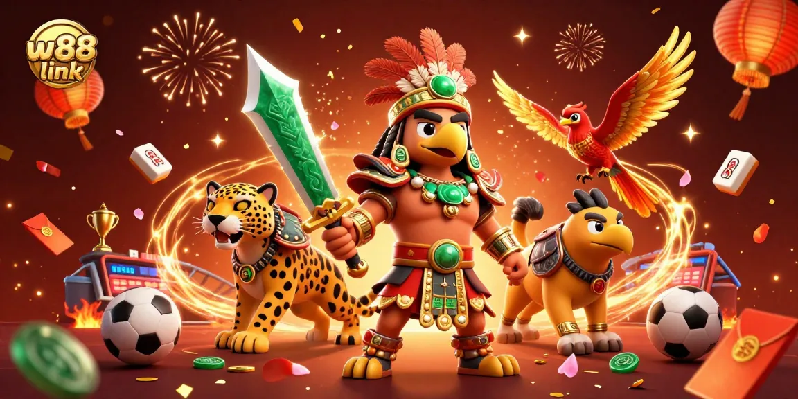 Bet on exciting games with W88 link, featuring dynamic 3D gaming characters and vibrant casino elements.