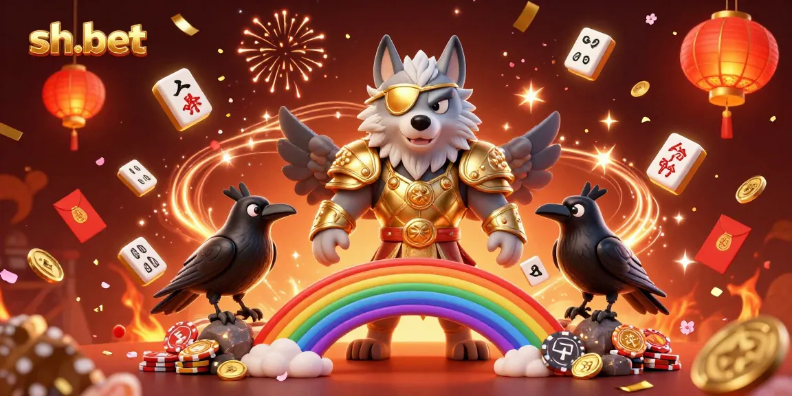 Experience the thrill of sh-bet with this vibrant casino illustration featuring Odin and his ravens amidst gambling elements.