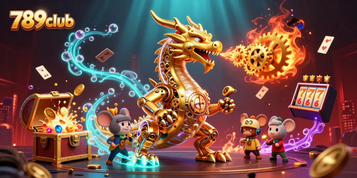 Immerse yourself in the 789club gaming experience with a vibrant, animated dragon guarding treasures.