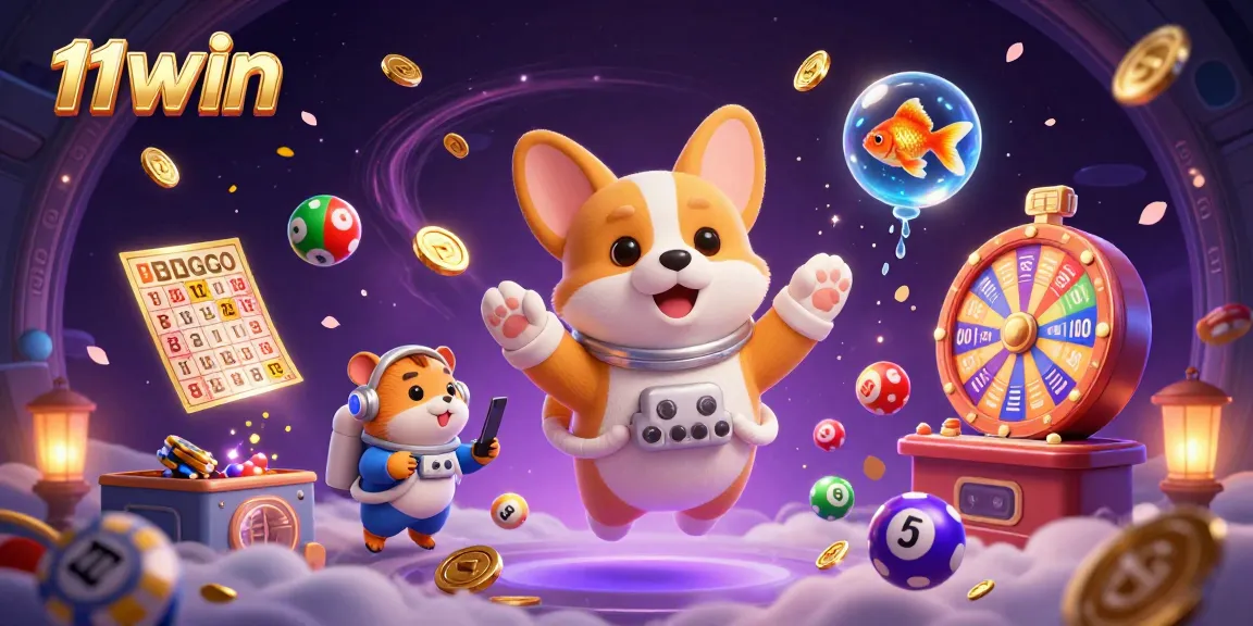 Engage in the vibrant world of 11WIN with an astronaut corgi and casino elements in zero gravity.