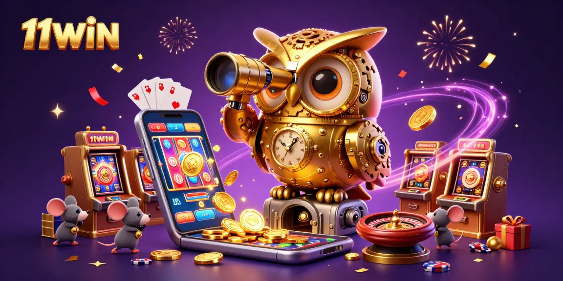 Experience the thrill of 11WIN with a vibrant casino scene filled with dynamic gaming elements.