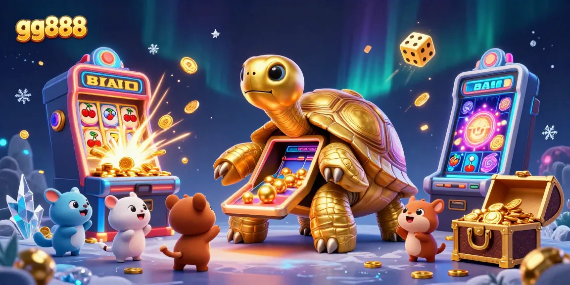 Experience thrilling jackpots with gg888 in this vibrant casino scene featuring a golden tortoise.