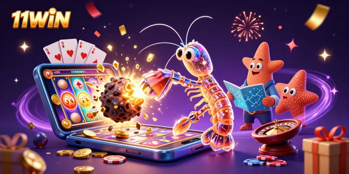 Engage with 11WIN's vibrant gaming world featuring galactic characters and casino elements.