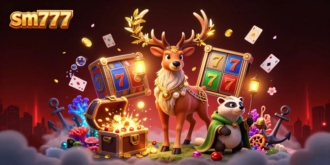 Engage with the dynamic universe of sm777, showcasing vibrant slot reels and glowing mystical elements.
