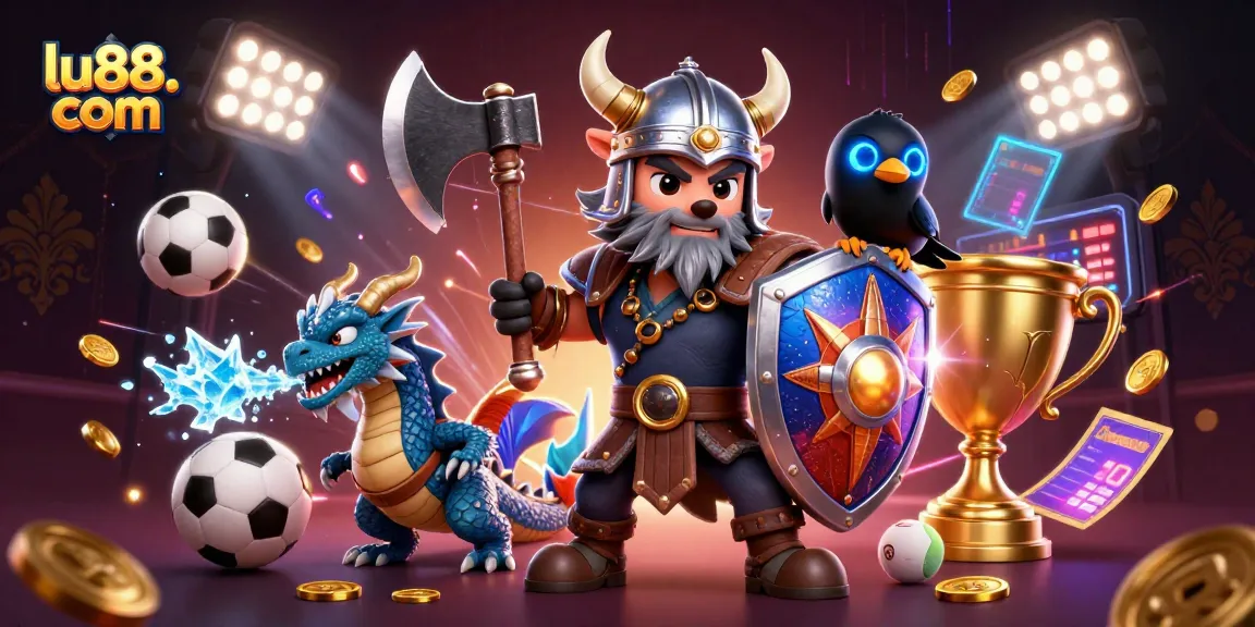 Play exciting games at lu88. com with a dynamic Viking wolf warrior and thrilling sports elements.